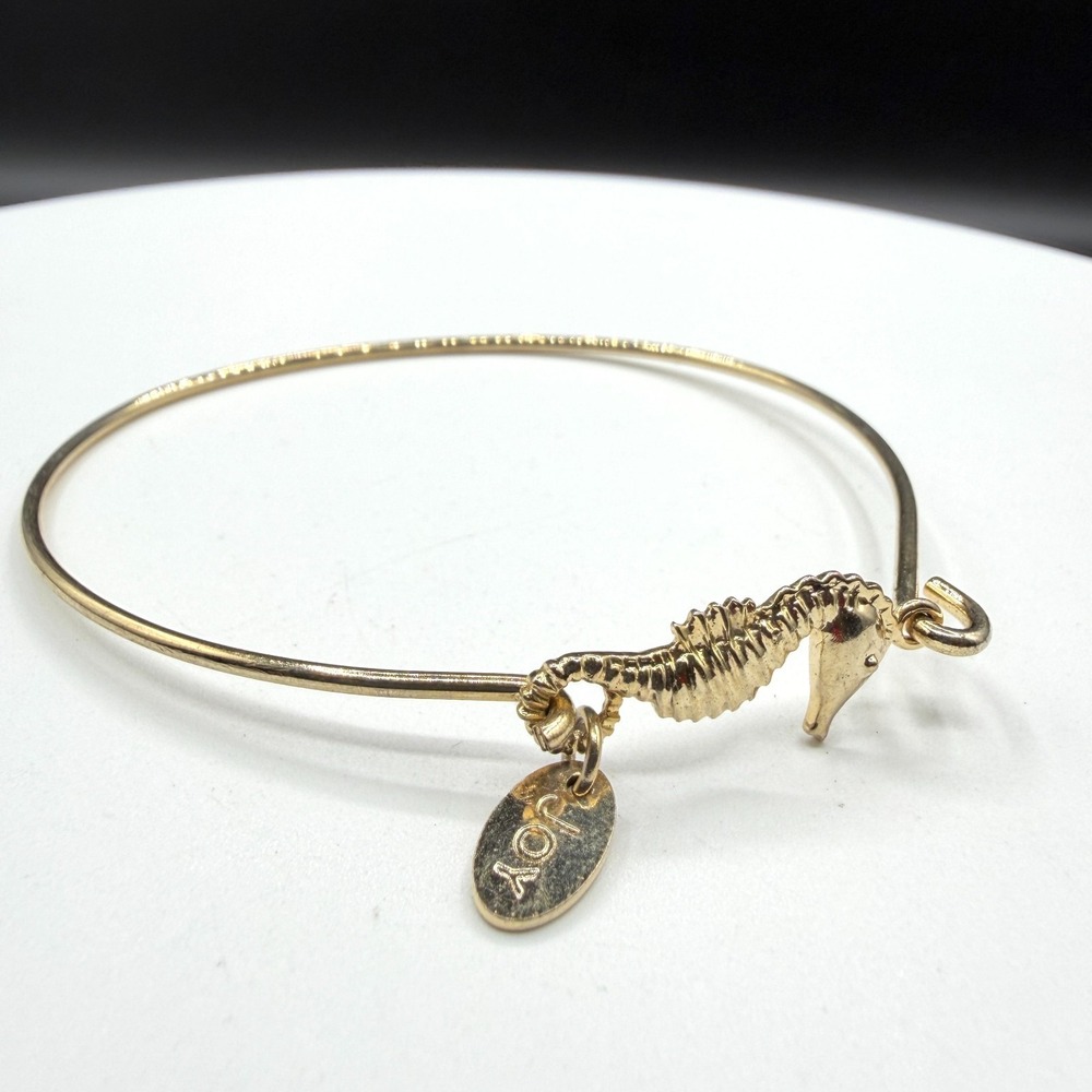 JOY Gold Tone Seahorse Bangle Bracelet Coastal Nautical Beach Charm Jewelry